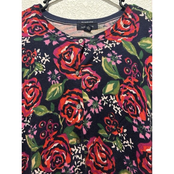 Lands End Women’s 2X 20W-22W Supima Cotton Button Up Cardigan Floral Multicolor - Picture 3 of 7